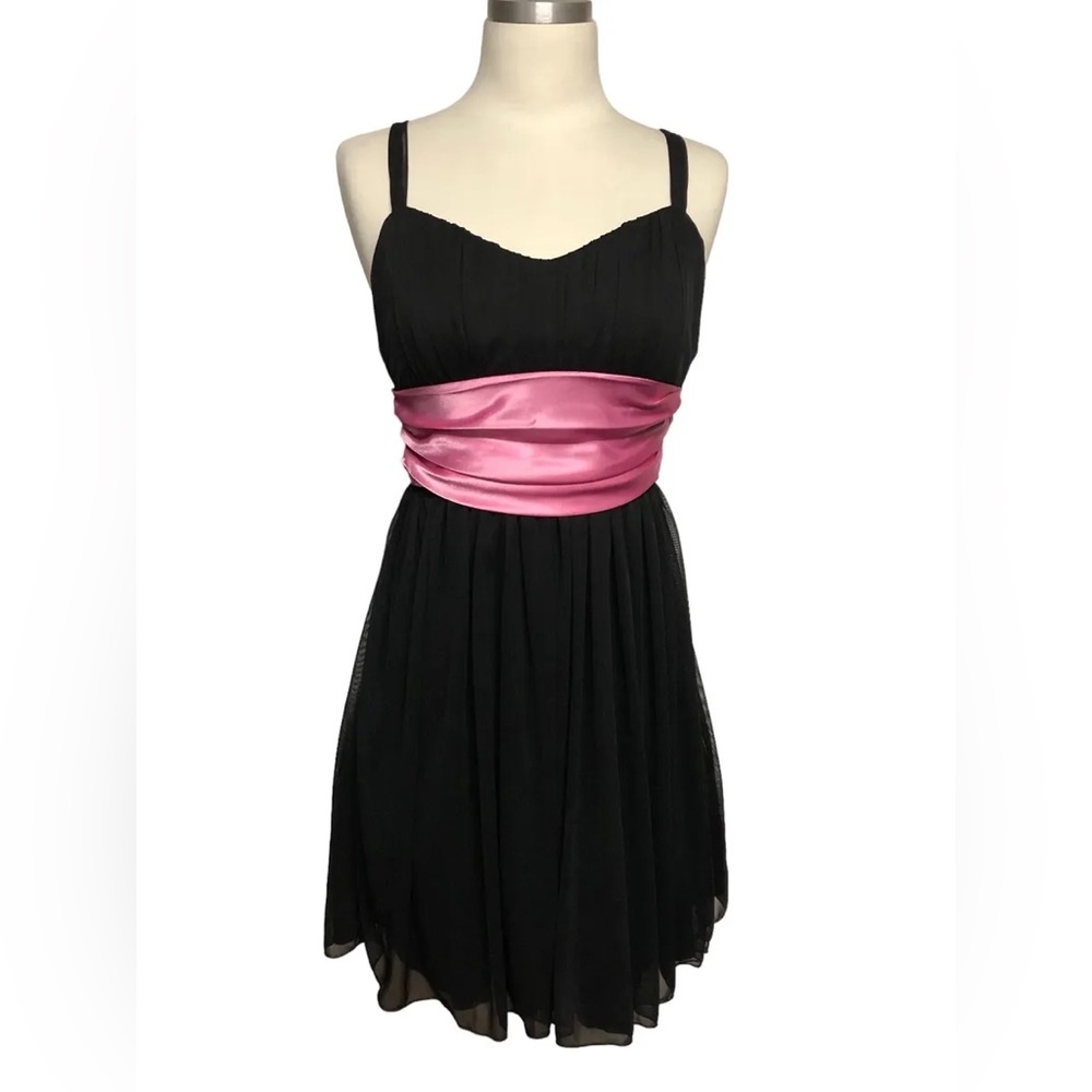 Black mesh Trixxi Clothing Company dress with pink satin ribbon